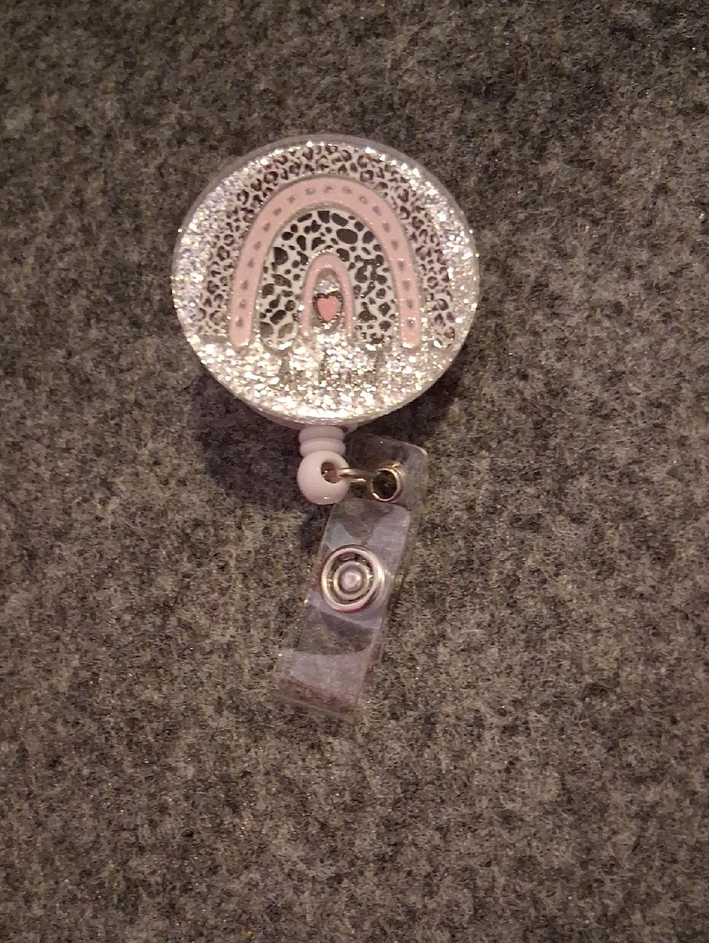 Glitter Pink Rainbow Retractable Badge Reel